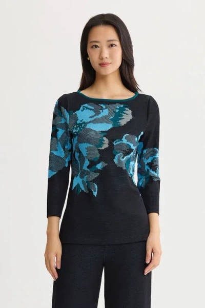 Ming Wang Floral Jacquard Knit Tunic In Deep Teal