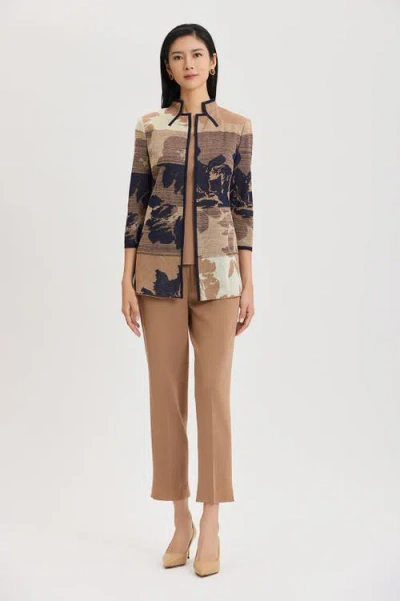 Ming Wang Floral Jacquard Ombre Knit Jacket In Brown