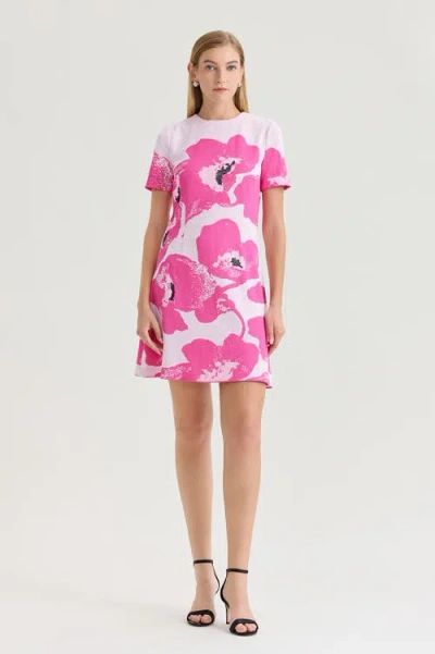 Ming Wang Floral Jacquard Soft Knit A-line Dress In Pink
