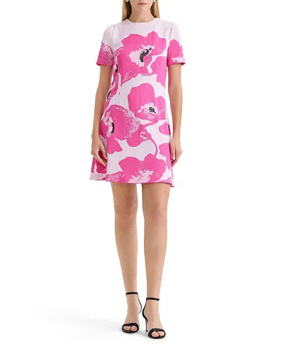 Ming Wang Floral Jacquard Soft Knit A-line Dress In Pink