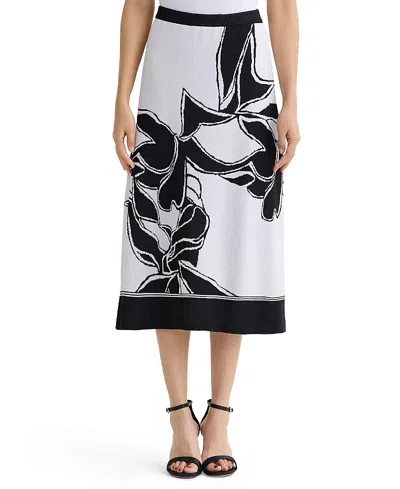 Ming Wang A-line Floral Jacquard Soft Knit Midi Skirt In Multi