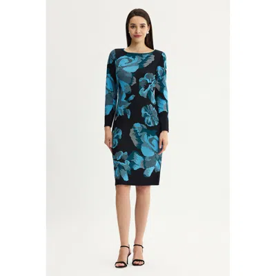 Ming Wang Floral Jacquard Soft Knit Midi Dress In Deep Teal