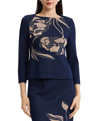 Ming Wang Floral Jacquard Soft Knit Top In Multi