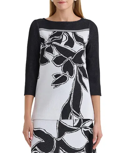 Ming Wang Floral Jacquard Soft Knit Tunic In Black