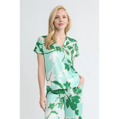 Ming Wang Floral Printed Crepe De Chine Top In Green