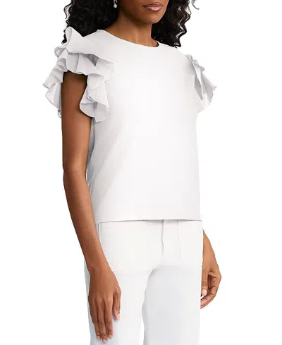 Ming Wang Flutter Sleeve Mixed-media Top In Multi