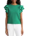 Ming Wang Flutter Sleeve Mixed-media Top In Multi