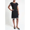 Ming Wang Fringe Trim Tweed Dress In Black/white