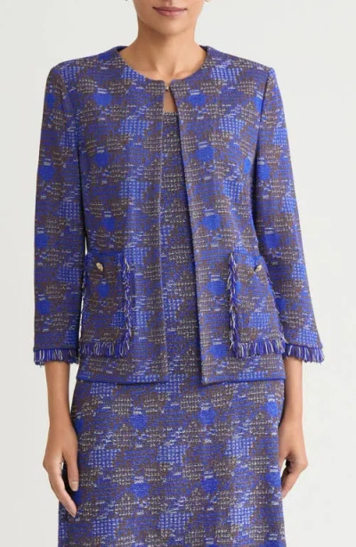 Ming Wang Fringe Trim Tweed Jacket In Multi