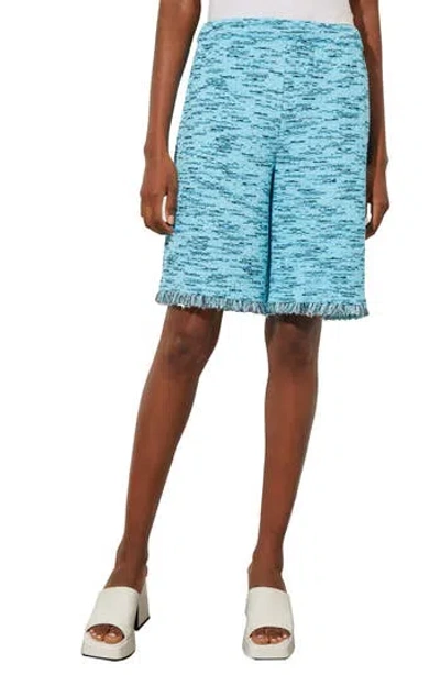 Ming Wang Fringe Trim Tweed Pull-on Bermuda Shorts In Blue