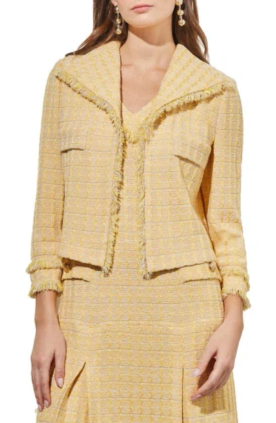 Ming Wang Fringe Wing Collar Tweed Jacket In Pale Marigold/limestone/white