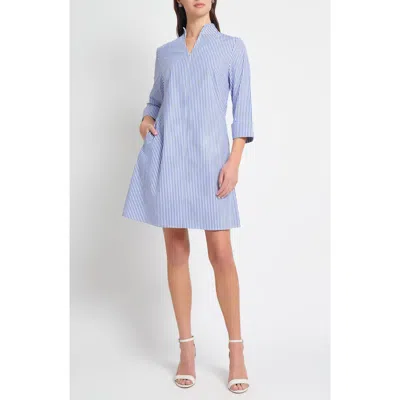Ming Wang Front Zip Stretch Cotton Shirt Dress In Blue