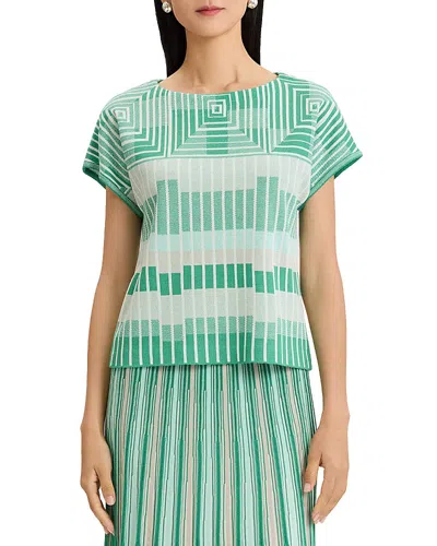 Ming Wang Geometric Jacquard Soft Knit Top In Green
