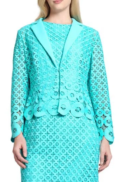 Ming Wang Geometric Lace Cutout Blazer In Blue