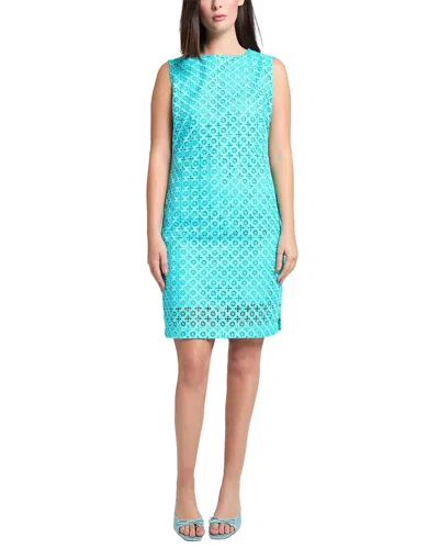 Ming Wang Geometric Lace Cutout Woven Sheath Dress In 430-calypso Blue