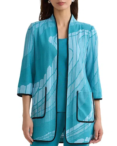 Ming Wang Heritage Geoprint Jacquard Knit Jacket In Blue