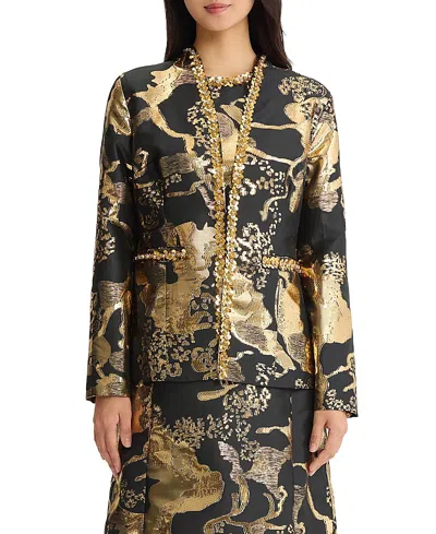 Ming Wang Gold Shimmer Sequin Woven Jacket In Multi