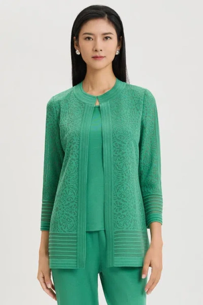 Ming Wang Heritage Burnout Medallion Knit Jacket In Green