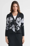 Ming Wang Heritage Chain Trim Floral Jacquard Knit Cardigan In Multi