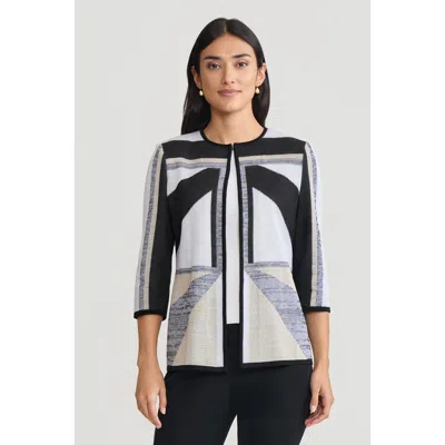 Ming Wang Heritage Colorblock Intarsia Knit Jacket In Gray