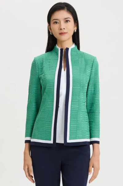 Ming Wang Heritage Contrast Trim Knit Jacket In Green