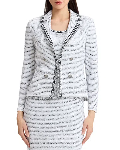 Ming Wang Heritage Eyelash Trim Lapel Collar Knit Jacket In Gray