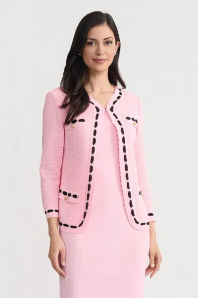Ming Wang Heritage Faux Ribbon Trim Knit Jacket In Pink