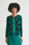 Ming Wang Heritage Filigree Multi-stitch Knit Jacket In Green