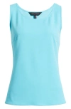 Ming Wang Heritage Fit Deco Stretch Crepe Tank Top In Calypso Blue