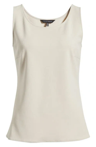 Ming Wang Heritage Fit Deco Stretch Crepe Tank Top In Limestone