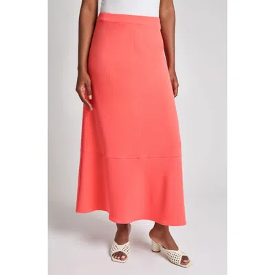 Ming Wang Heritage Fit Flare Deco Crêpe De Chine Maxi Skirt In Sunkist Coral