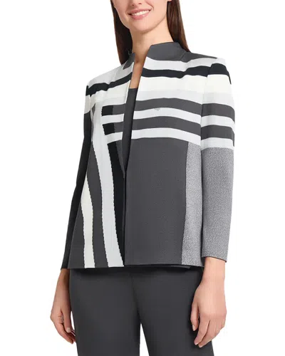 Ming Wang Heritage Fit Intarsia Color Block Knit Jacket In Gray