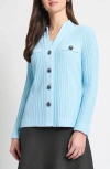 Ming Wang Heritage Fit Rib Knit Jacket In Blue