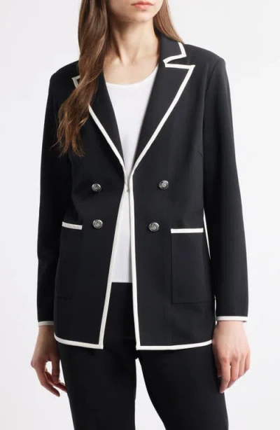 Ming Wang Heritage Fit Stretch Deco Crepe Blazer In Black/white