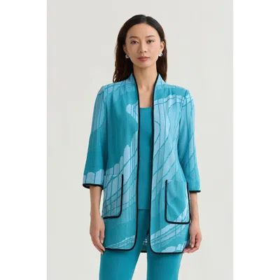 Ming Wang Heritage Geoprint Jacquard Knit Jacket In Blue