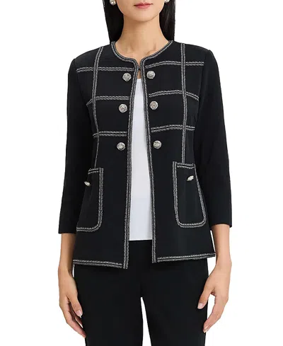 Ming Wang Heritage Grid Trim Knit Jacket In Black