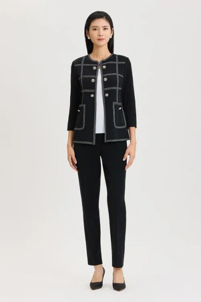 Ming Wang Heritage Grid Trim Knit Jacket In Black