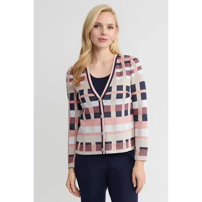 Ming Wang Heritage Jacquard Colorblock Knit Cardigan In Multi