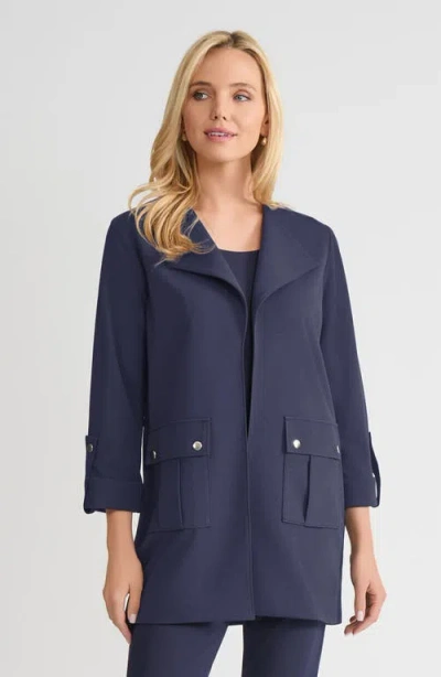 Ming Wang Heritage Lightweight Stretch Deco Crepe Wing Collar Jacket In Blue