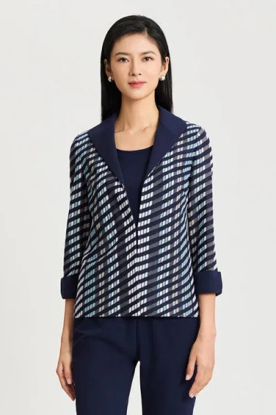 Ming Wang Heritage Mixed-media Wing Collar Jacket In Indigo/limestone/serene