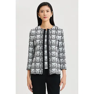 Ming Wang Heritage Monochrome Geometric Knit Jacket In Gray