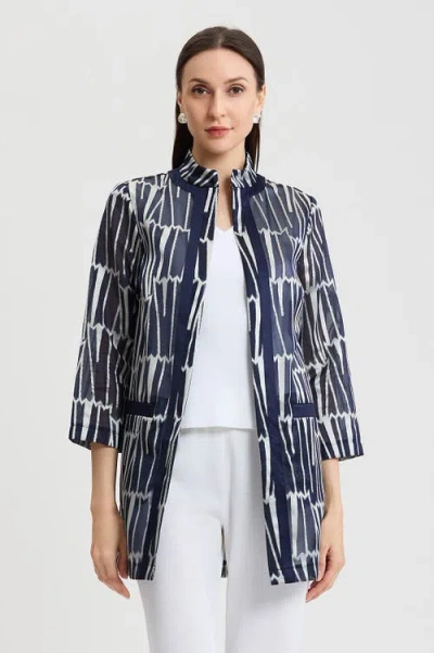 Ming Wang Heritage Novelty Woven Patterned Topper In Blue