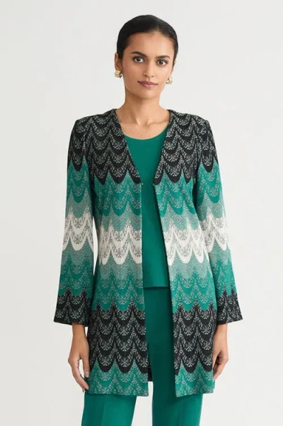 Ming Wang Heritage Scalloped Jacquard Soft Knit Jacket In Everest/twig/black