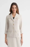 Ming Wang Heritage Stretch Deco Crepe Scrunch Sleeve Jacket In Neutral