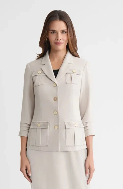 Ming Wang Heritage Stretch Deco Crepe Scrunch Sleeve Jacket In Neutral