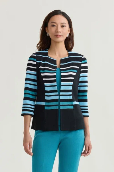 Ming Wang Heritage Striped Intarsia Knit Jacket In Serene/nebula/white