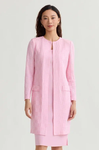 Ming Wang Heritage Tonal Checkered Knit Jacket In Pink