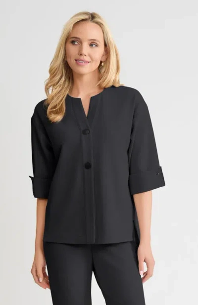 Ming Wang Heritage Tonal Stretch Deco Crepe Jacket In Black