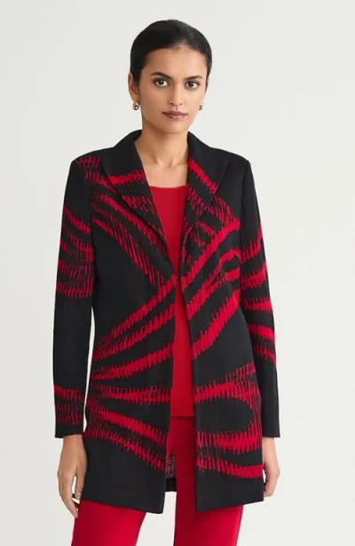 Ming Wang Heritage Two-tone Jacquard Wave Knit Jacket In Burgundy