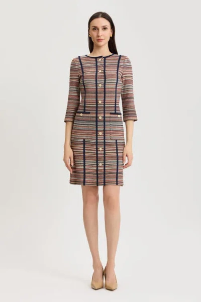 Ming Wang Horizontal Multi Stitch Knit Sheath Dress In Brown